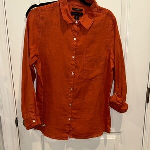 TAHARI 100% Linen Rust Long-Sleeve blouse tunic